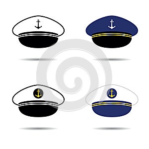 Captain sailor hat vector, four icons