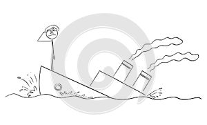 Captain of the Sinking Ship or Boat Saluting, Vector Cartoon Stick Figure Illustration photo