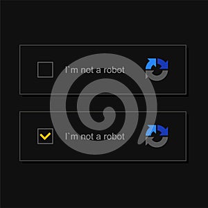 Captcha i am not a robot Set. Vector