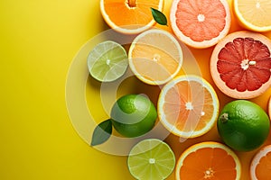 Captivate your audience with this beautiful top view of refreshing fruits for a summer-inspired theme, AI generated