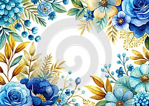 Exquisite Watercolor Floral Invitation Designs Elegant Blue and Gold Tones for Weddings Birthdays Baptisms and photo