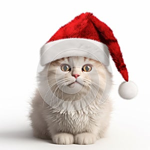 Captivating 3d Rendering Of White Kitten In Santa Hat