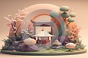 Captivating 3D Renderings of a Japanese Garden in Pastel Hues