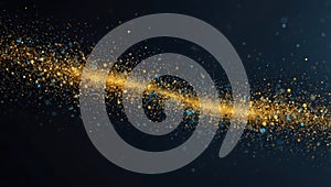 Golden and Blue Glittering Particle Wave on Dark Background