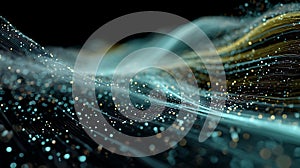 Abstract data stream visualization glowing particle flow network technology background graphic design concept