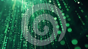 Captivating abstract design of cascading green binary code on dark background for tech wallpaper