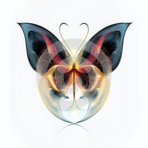 Fractal Butterfly with Glowing Wings and Heart-Shaped Symmetry in Abstract Design photo