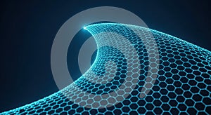 Abstract Blue Hexagonal Grid Wave on Dark Background