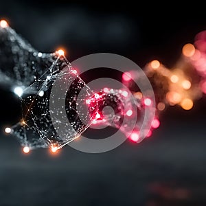 Abstract network structure with glowing nodes and connecting lines on a dark background image