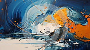 A captivating abstract painting featuring a dynamic interplay of blue and orange colors, Draw an abstract dreamscape dominated by