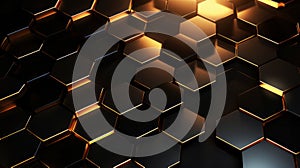 A captivating abstract pattern with gold hexagonals on a dark background