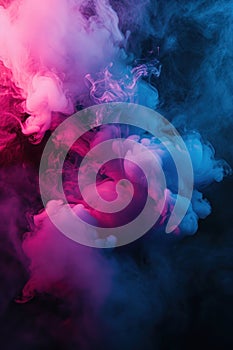 A captivating abstract of swirling smoke plumes in a blend of vivid pink and blue colors