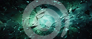 Captivating abstract texture featuring green colored cracked and damaged glass, creating a unique and textured background, Ai