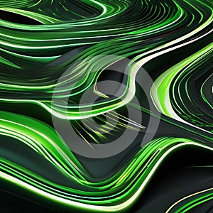 A captivating abstract wallpaper with lively green neon lines moving dynamically in a 3D space, leaving glowing traces on a pitc photo