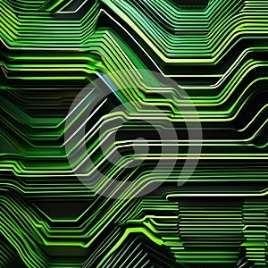 A captivating abstract wallpaper with lively green neon lines moving dynamically in a 3D space, leaving glowing traces on a pitc photo