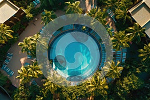 Captivating Aerial Shot of a Tropical Pool. Generative AI.