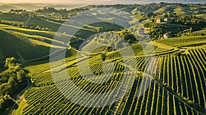 Captivating Aerial Splendor: Scenic Vineyards of Langhe, Piedmont, Italy in Astonishing  Perspec