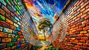 A Surreal Brick Wall Exploring the Disorienting Boundaries Between Reality and Imagination in a Stunning AIGenerated photo
