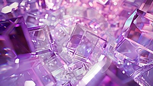 Captivating Amethyst Crystal Kaleidoscopic 3D Abstract Background with Multifaceted Refractive Surfaces and Sparkling Luminous photo