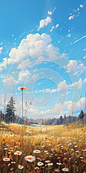 Captivating Anime Art: Lilypads And Daisies In A Beautiful Meadow