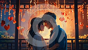captivating anime illustration featuring an adorable young couple expressing deep affection and love. AI Generative