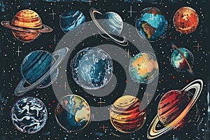 A Celestial Collection of Vibrant Planets in Outer Space