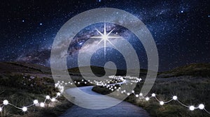 Bright stars shining in the night sky surrounded by twinkling smaller celestial objects Background Image photo