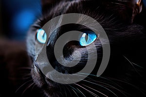 Captivating Black cat blue eyes. Generate Ai