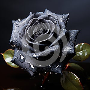 A captivating black rose, a symphony of darkness and delicate allure