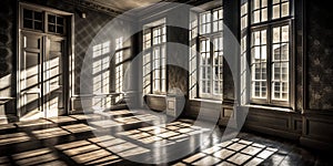 Black and White AIEnhanced Interior Dramatic Window Shadows Capture the Mood of a Room photo