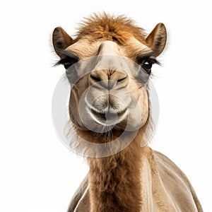 Captivating Camel Portrait Against White Background photo