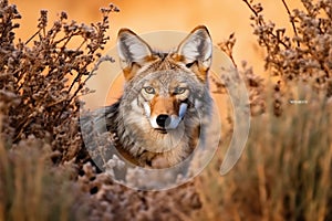 Captivating Capture Majestic Coyote Roaming in Untamed Wilderness. Generative AI