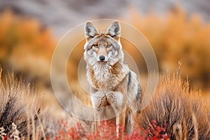Captivating Capture Majestic Coyote Roaming in Untamed Wilderness. Generative AI