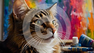 A captivating cat portrait with expressive paint splashes