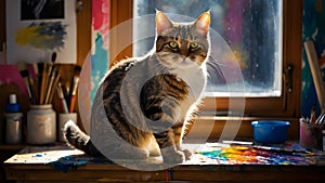A captivating cat portrait with expressive paint splashes