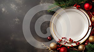 Captivating Christmas Table Setting: Close-Up View of Festive Dinner Plate on a Light Background