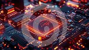 Glowing Futuristic Circuit Board with Central Processor