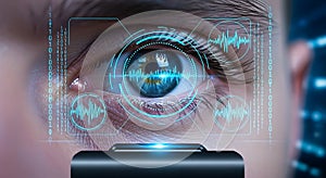 Futuristic Eye Scan with Digital Data and Biometric Interface