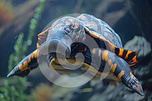 Stunning Close-Up of a Unique Aquatic Turtle with a Striking Pattern