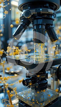 Microscope Scientific Research with Yellow Particles