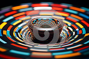 Vibrant Geometric Illusion: Concentric Circles on Glossy Black photo