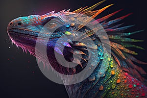 Fantasy dragon isolated on black background with colorful lights