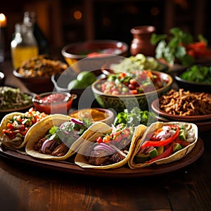 Vibrant Mexican Gastronomy: A Close-Up of Traditional Dishes on a Colorful Table photo