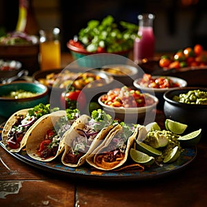 Vibrant Mexican Gastronomy: A Close-Up of Traditional Dishes on a Colorful Table photo