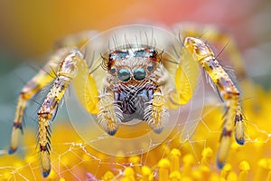 Captivating Cross-Spidering: Macro Photography of a Spider with Hypnotic Eyes and Delicate Tentacles