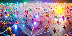 Stunning 3D Abstract Network Render A Vibrant Colorful Visualization of Interconnected Data Flow Ideal for Technology