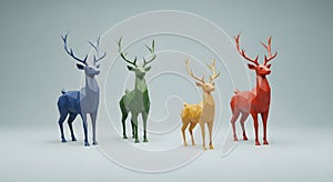 Colorful Low Poly Deer Collection on Light Background