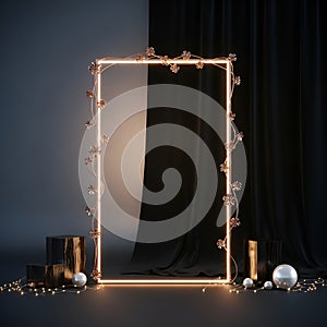 Elegant Neon Frame with Floral Decor and Luxury Display Elements