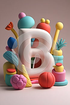 3D Clay Letter \'B\' Render A Playful and Artistic Sculpting photo