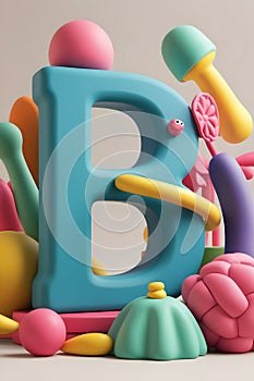 3D Clay Letter \'B\' Render A Playful and Artistic Sculpting photo